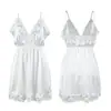 Lingerie Sexy de Renda Estilo Francês de Luxo para Mulheres, Decote em V Profundo, Costas Abertas, Camisola Curta de Cetim, Lingerie para Noite de Namoro, Roupa de Dormir para Casa 267