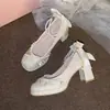 Novos sapatos de noiva estilo francês para primavera e outono, sapatos de casamento, sapatos plataforma de sola grossa, saltos altos para madrinhas, sapatilhas Mary Jane, sapatos femininos