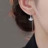 Pendientes Largos con Borlas de Zirconia y Hoja de Ginkgo Tono Vibrante Drenaje en Vivo Línea de Oreja Antigua Pendientes de Hoja en Forma de Abanico Completamente Diamantados