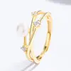 Anel Aberto Feminino Elegante Ins de Prata 925 com Diamante e Pérola de Água Doce Acessível Luxo Joia de Zircônia Nicho High-End