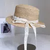 Sombrero de Encaje Plano Soluble en Agua Estilo Hada para Mujer, Sombrero de Paja de Rafia para el Sol de Verano para Vacaciones y Salidas