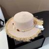 Sombrero de Paja para Vacaciones Borde Francés Lazo Concha Sombrero Plano para Playa Verano Puntada Dulce Color Sombrero de Paja Superior