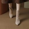 Botas Stretch de Mujer Otoño e Invierno 2023 Nuevas Tacón Grueso Puntiagudas Ante Costuras Botines Tacón Medio Botas Delgadas