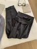 Pantalones de traje para mujer color gris oscuro estilo Old Money, con caída, corte relajado, cintura alta estilizada, pierna ancha, pantalones de largo hasta el suelo para Primavera y Otoño 2026