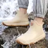 Botas de lluvia cortas para hombre, engrosadas, antideslizantes, cálidas y duraderas, para trabajo al aire libre, pesca y uso en la playa, zapatos de goma impermeables