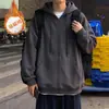 Moletom com capuz masculino, cardigã liso da moda para primavera/outono, jaqueta casual estilo coreano, versátil e estiloso, top com zíper estilo Hong Kong