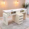 Mesa de Manicura de Madera Maciza, Mesa de Salón de Uñas Modelo Nuevo con Aspiradora, Estación de Manicura Individual/Doble con Almacenamiento de Mármol