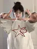 Camiseta de Manga Larga con Estampado Divertido de Estrellas, Empalme de Color Contrastante, Moda Femenina, Versátil, Diseño Rayado, Top de Cuello Redondo