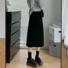 Falda de línea A con abertura de cintura alta para mujer, falda de traje negra, longitud media, que cubre la cadera, adelgazante, falda lápiz ajustada para otoño e invierno