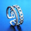 Anillo de línea doble de capa doble con incrustaciones de diamantes de moda europea y americana transfronteriza, moda para mujer, único, creativo, abierto, con cadena, anillo para dedo, joyería de mano