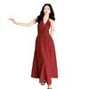 Estilo Resort Francês Vermelho Sem Costas Sexy Sem Mangas Alça Vestido Saia Longa Emagrecedor Cintura de Fada Novo Estilo Primavera e Verão