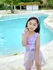 Traje de Banho Feminino Novo Estilo, Maiô Infantil Duas Peças Estilo Fresco para Meninas, Estilo Vestido de Princesa para Meninas Jovens, Sem Mangas