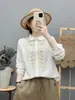 Venta directa de fábrica, nuevo modelo otoño 2026, elaborada camisa de gasa de doble capa bordada estilo chino, cárdigan de manga larga para mujer