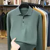 Suéter Polo masculino direto da fábrica, novo para primavera e outono, casual de negócios, cor sólida, gola de lapela, malha de manga comprida