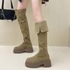Botas Altas Plegables Bidireccionales de Suela Gruesa para Mujer, Nuevo Estilo Otoño e Invierno 2025, Botas Altas de Suela Gruesa para Mujer Petite con Efecto Adelgazante