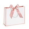 Bolsa de papel portátil con lazo de color, de fondo cuadrado, con embalaje exquisito, para regalo, ropa, compras, logotipo imprimible.