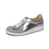 Tênis de Treino Alemão Cor Prata para Mulheres, Feito de Couro Bovino, Sapatos Rasos Casuais, Novo Modelo para Todas as Estações, Couro Genuíno por Dentro e por Fora, Bico Redondo, Color-Blocking, Tira Fina, Tênis Brancos