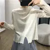 Suéter chique de primavera e outono para mulheres, modelagem solta, cor sólida, com acabamento em renda, base de malha, top moderno