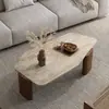 Mesa de centro estilo wabi-sabi com formato irregular, feita de travertino, para uso doméstico na sala de estar, mesa criativa de placa de rocha, mesa de chá, adequada para pousadas, hotéis e áreas de recepção