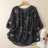 26 Verano Cómodo Casual Literario Holgado Versátil Adelgazante Delgado Algodón Lino Estampado Retro Camisa Cardigan Mujer Moderna