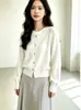 Nuevo cárdigan de punto estilo francés para mujer, cuello redondo, chaqueta suéter de longitud corta, top de abrigo