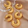Aretes estilo Hong Kong simples retro personalizados de nicho con temperamento, joyería de lujo ligero con textura geométrica de acero de titanio chapado en oro, aretes en forma de U