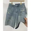 Shorts de mezclilla rectos rasgados para mujer, Verano Nuevo Estilo Coreano, Cintura alta, Sueltos, Shorts nicho línea A, Shorts de pierna ancha de largo medio