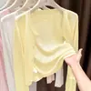 Cárdigan de protección solar para mujer, chaqueta de punto fina, chal amarillo, top de verano para combinar con un vestido tipo camisola, cobertura corta