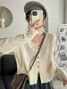 Cárdigan de Punto de Cuello V de Alta Gama Estilo Coreano para Mujer, Diseño de Primavera/Otoño, Chaqueta Corta Holgada