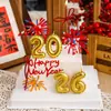 Decoração de Bolo de Véspera de Ano Novo 2026 Fogos de Artifício Balões de Número Acrílicos Velas Ano do Cavalo Decorações de Confeitaria para o Dia de Ano Novo