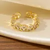 Anillo de Corona de Circonita Estilo Europeo y Americano Transfronterizo, Diseño de Moneda de Cobre Hueca de Lujo Ligero con Circonita, Anillo Abierto Ajustable