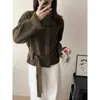 Suéter de Punto de Cuello Alto Estilo Coreano de un Solo Botón con Mangas Largas para Mujer 2025 Otoño e Invierno Nuevo Top de Moda de Alta Gama Elegante y Relajado