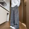 Pantalones de pana con forro polar estilo americano para hombre, otoño e invierno, corte recto holgado, pantalones largos casuales modernos y elegantes