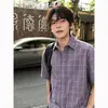 Camisa de cuadros suelta de manga corta estilo americano para hombres y mujeres, camisa fina de verano vintage con un diseño elegante, adecuada como chaqueta para parejas