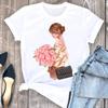 Amazon deseo manga corta patrón de estampado divertido de chica europea y americana Camiseta de manga corta con cuello redondo para mujer Cuello redondo