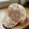 Gorra de malla con lentejuelas para mujer, gorra de verano moderna estilo coreano, gorra de moda que hace que la cara se vea más pequeña, gorra de béisbol para caras redondas, en stock para primavera