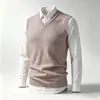 Colete de tricô sem mangas com gola V para outono e inverno, suéter quente, camada interna de cor sólida, colete de lã, camiseta básica