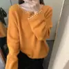 Estilo Coreano Diseño Sensación Industria Pesada Con Cuentas Suave Cerosa Cuello Redondo Suéter de Alta Calidad Camisa Tejida Top Holgado