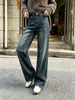 Jeans de perna larga retrô slim-fit estilo coreano para mulheres, nova coleção outono/inverno 2026, cintura alta, corte solto, casual, calça comprida.