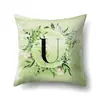 Funda de almohada de poliéster decoración de coche hojas verdes frescas 26 letras inglesas impresas funda de cojín QTB38