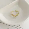 Anillo de Corona de Diseño de Nicho con Circonita y Perla, Anillo de Personalidad en Forma de V, Estilo Ins, Moda de Lujo Ligero, Anillo Abierto para Mujer