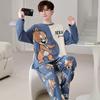 Pijama de Primavera y Otoño para Hombre de Manga Larga 2025 Holgado de Dibujos Animados Ropa de Exterior Juvenil Talla Extra Traje para el Hogar Traje de Dos Piezas