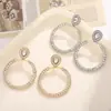 Pendientes de Moda Europeos y Americanos con Pedrería Pendientes Geométricos de Círculo Exagerados Pendientes de Gota de Alta Gama Completamente de Diamante para Mujer en stock