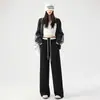 Pantalones Deportivos de Estilo Americano con Bloques de Color y Doble Cintura para Mujer, Novedad Otoño 2026, Pierna Recta, Adelgazantes, Cintura Alta, Casual, Pierna Ancha