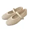 Zapatos Planos de Baloncesto Tejidos Huecos Estilo Francés para Mujer, Verano y Otoño, de Tira Única, Transpirables