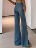 Jeans Retro Azules con Pedrería de Cintura Alta Pierna Ancha para Mujer 2026 Nuevos Pantalones Sueltos Elásticos Adelgazantes de Pierna Recta Largo hasta el Suelo