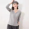 Cárdigan de punto acanalado estilo francés, suéter corto para mujer, diseño de cuello tijera, mangas largas, prenda exterior a la moda y elegante