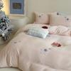 Conjunto de Cama de Veludo Leite Totalmente Fosco Outono e Inverno 230g Conjunto de Quatro Peças Aconchegante e Quente de Veludo Coral Lençóis de Cama Capa de Edredom Forrado com Lã em Ambos os Lados