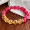 Guofeng Vintage 10mm Natural Citrino Pombo Vermelho Rubi Quartzo Rocha Pulseira