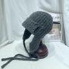 Gorro de lana de punto estilo coreano de nicho, con bucle simple, para mujer, cálido, con protección para los oídos, para otoño e invierno, Lei Feng
